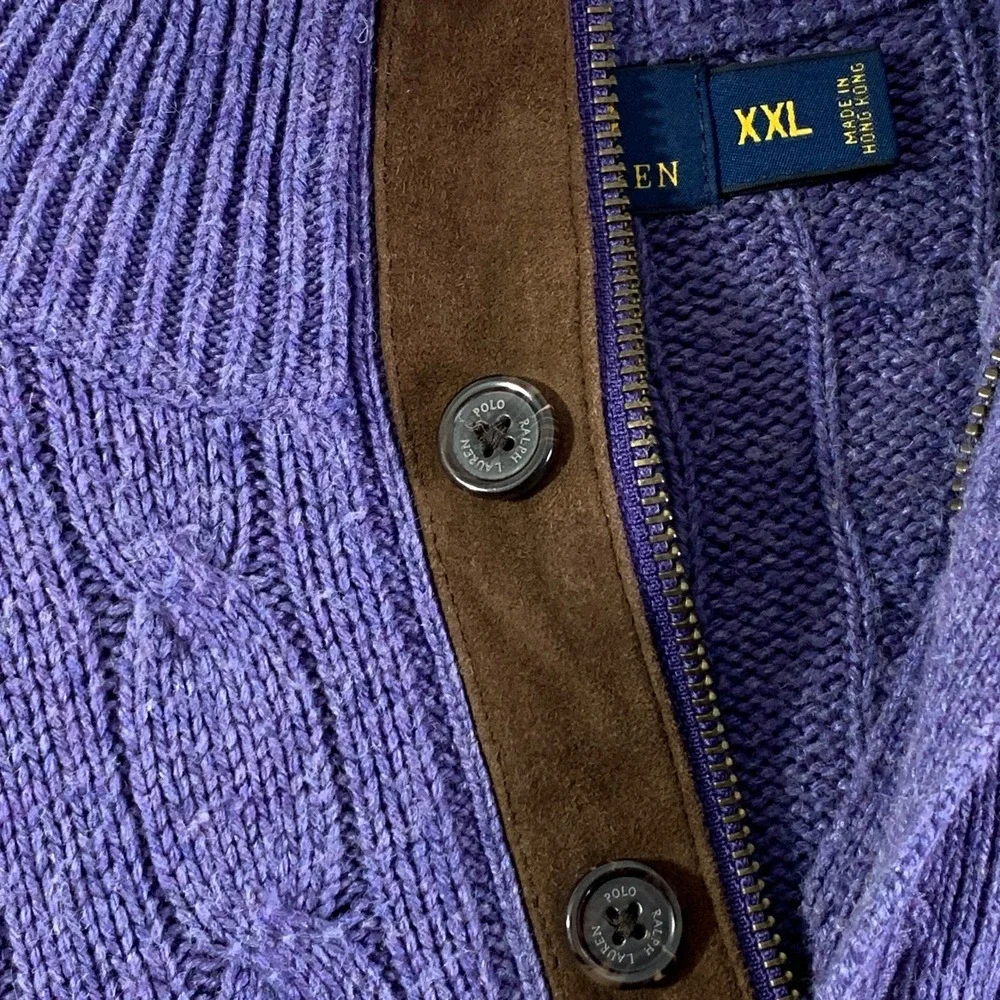 Polo Ralph Lauren Knit Sweater Men 2XL Silk Purple Pullover Tussah 1/4 Zip
